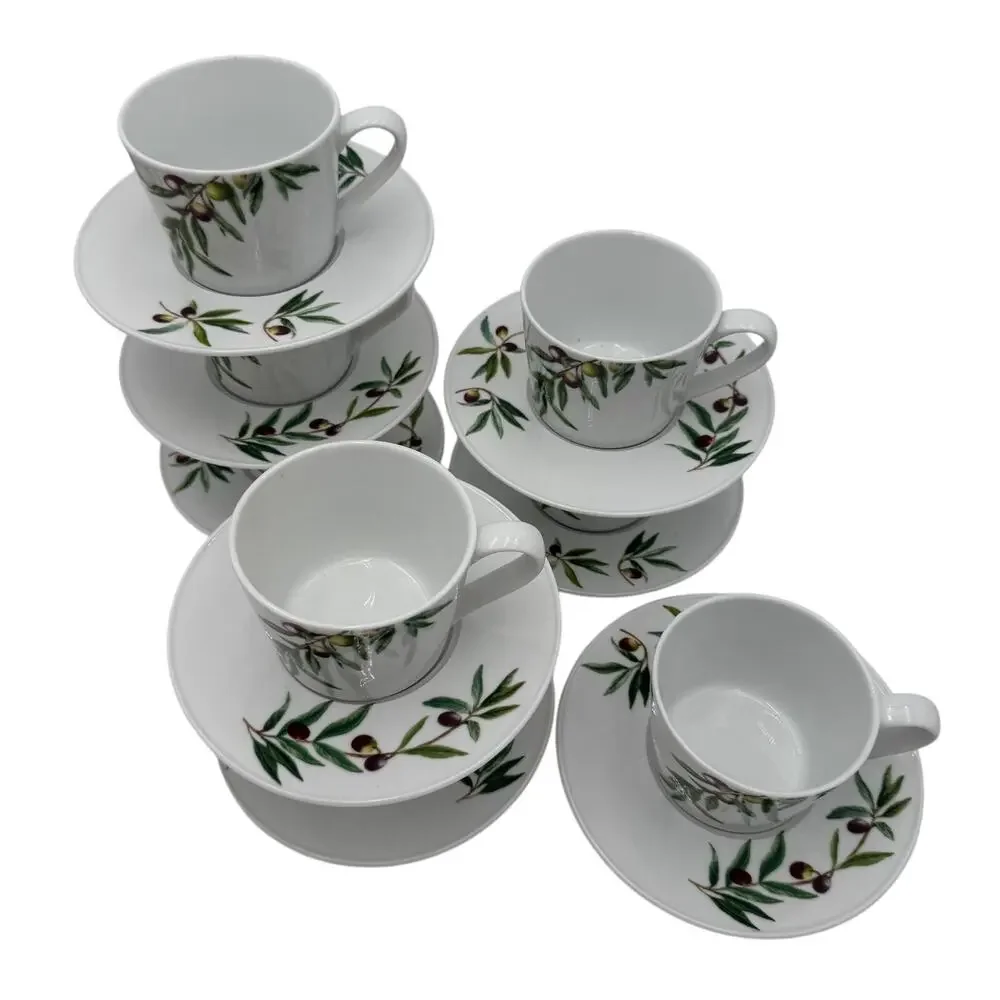 Pottery Barn Monique Lhuillier Olive Orchard 4 Cups and 4 Saucers
